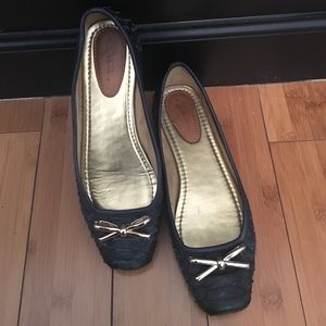 Python genuine leather flats with gold metal bow